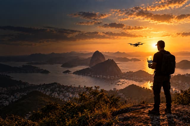 Operador de drone durante trabalho de campo
